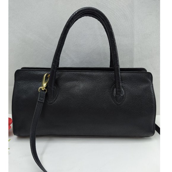 HCL Black Leather Zipper Closure Satchel Shoulder Bag - Vintage -Made in Germany - Picture 4 of 16